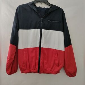 Brandy Melville Windbreaker Jacket Red/White/Blue Zip-Up Hooded Women's One-Size